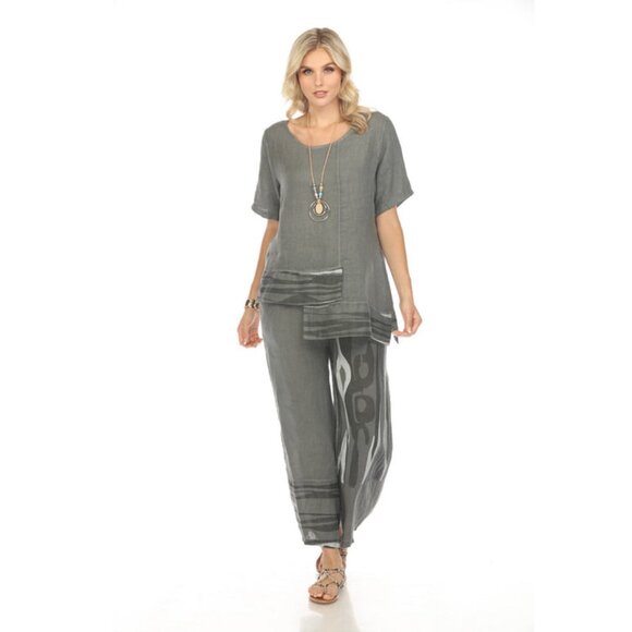 Charcoal Abstract Print Wide Leg Pant - Picture 2 of 9